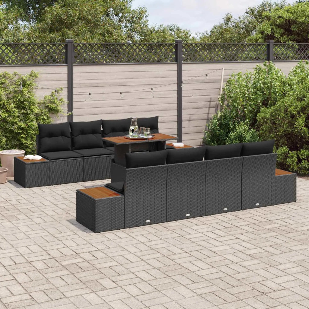 Set Divano da Giardino con archiviazione 9 pcs Nero Poly Rattan