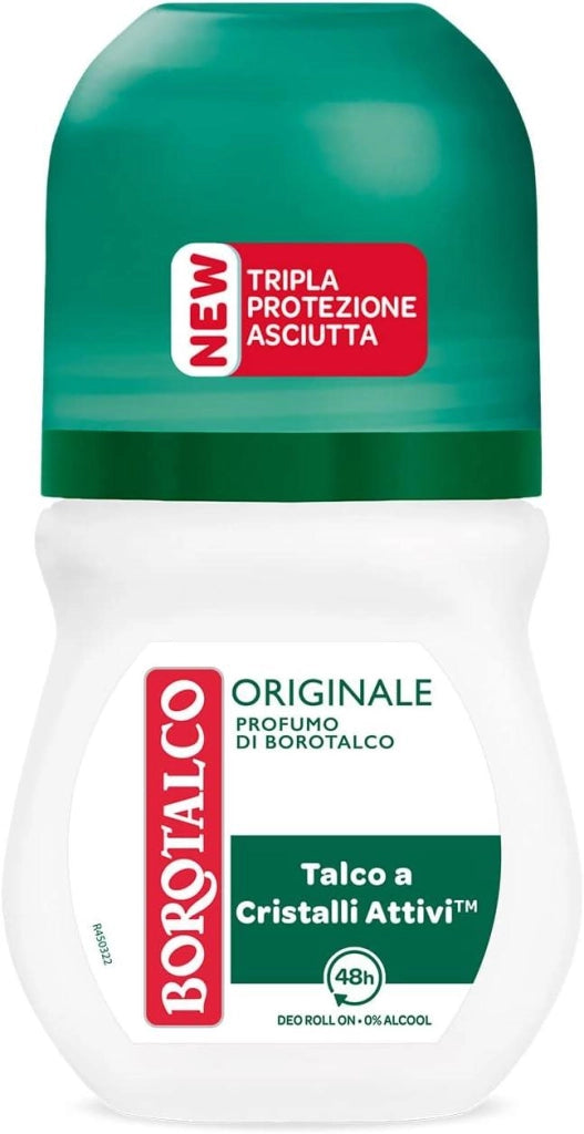 BOROTALCO ROLL-ON 50 ML FORMULA SENZA ALCOOL EFFICACIA FRESCA 48H TALCO CRISTALLI ATTIVI