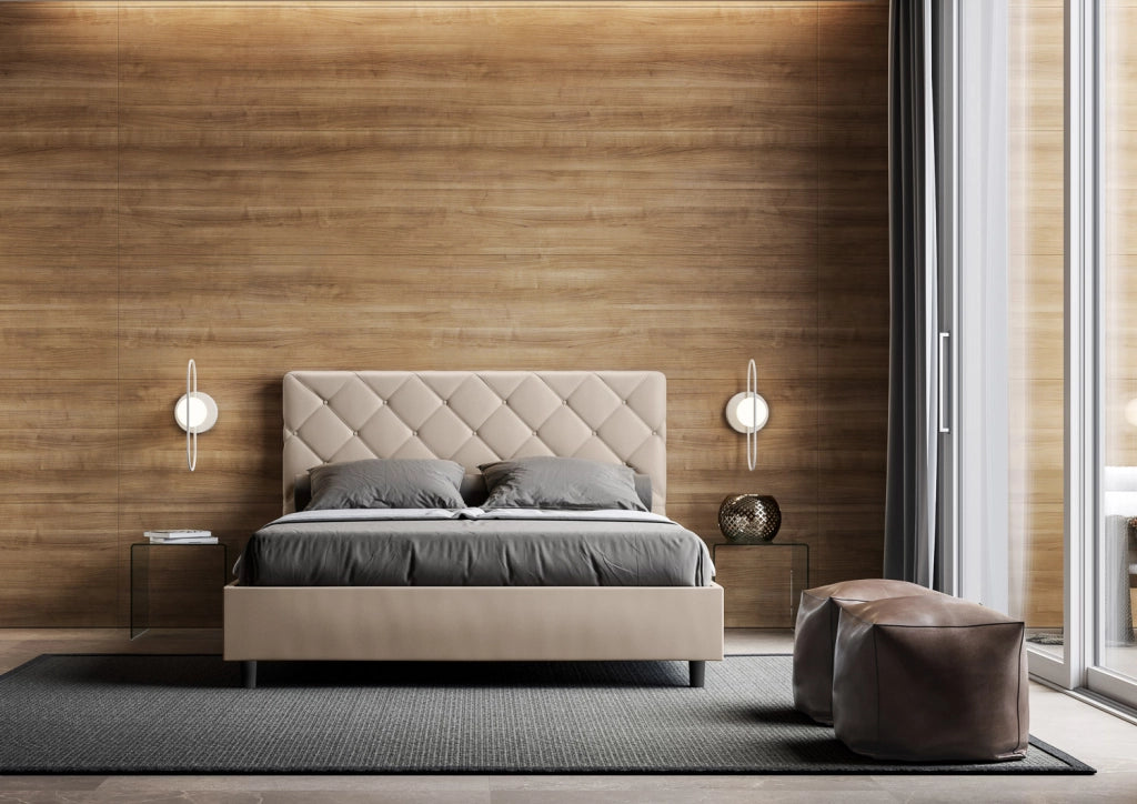 BS COM Letto matrimoniale senza rete imbottito 160x190 similpelle tortora