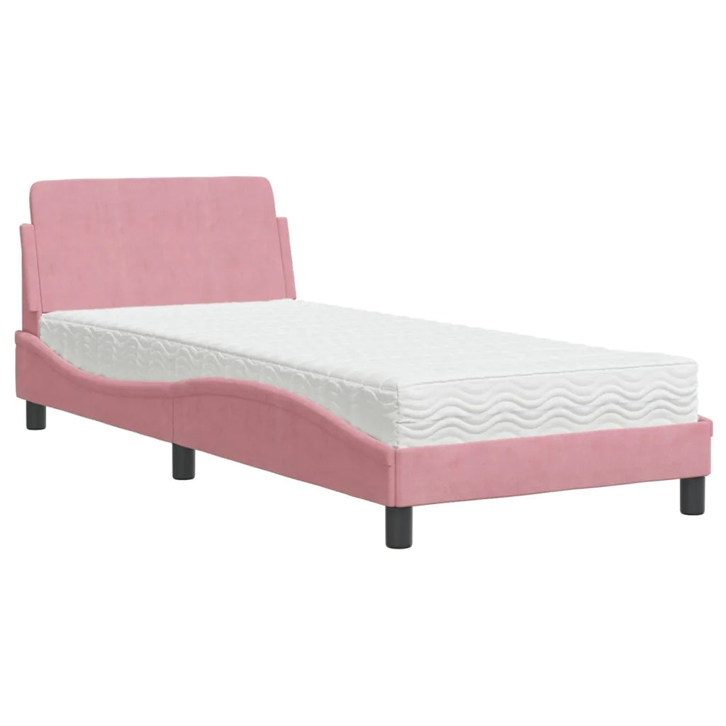 Letto con Materasso Dover Rosa 90x190 cm in Velluto
