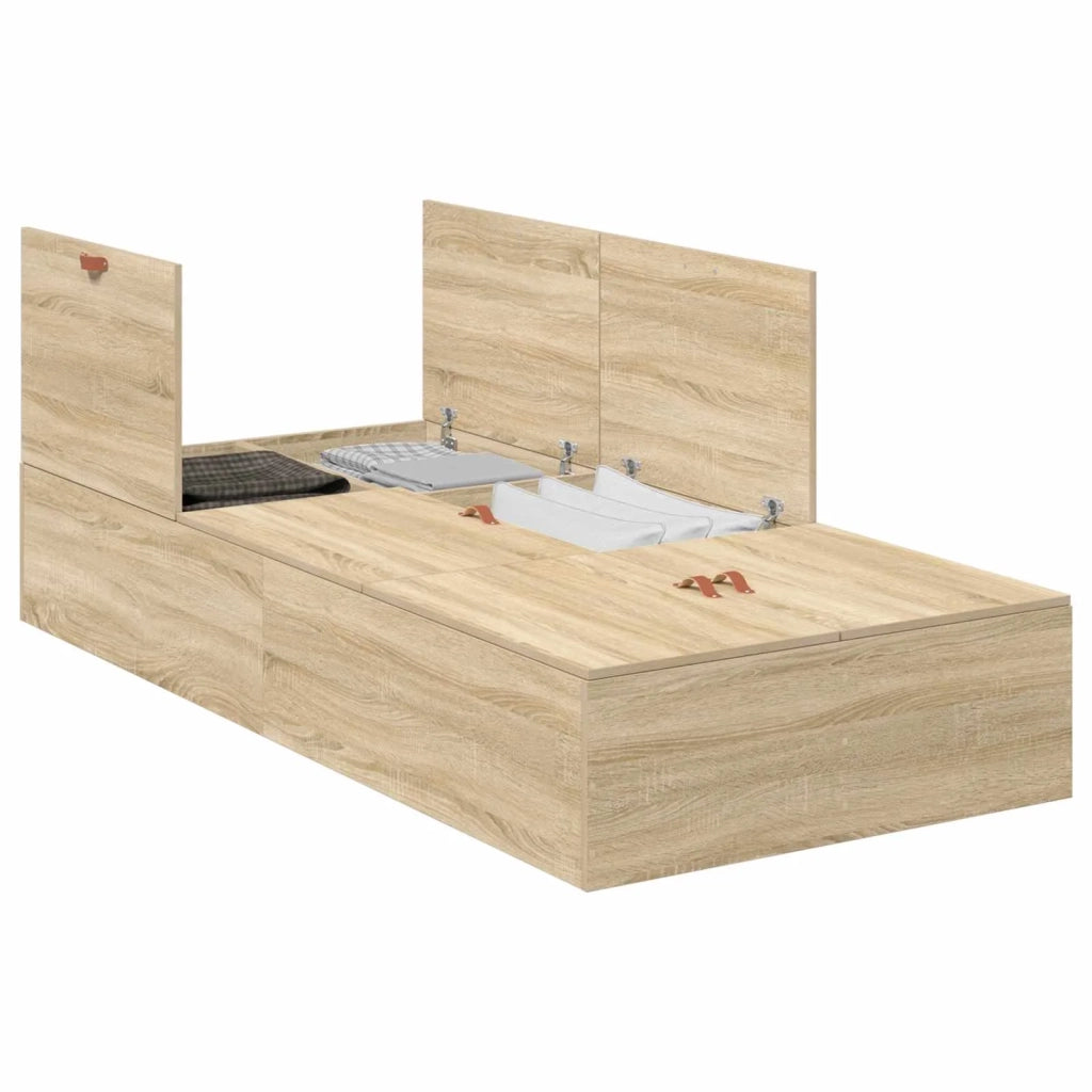 Struttura letto con contenitore-Giroletto con contenitore Rovere Sonoma 90 x 200 cm