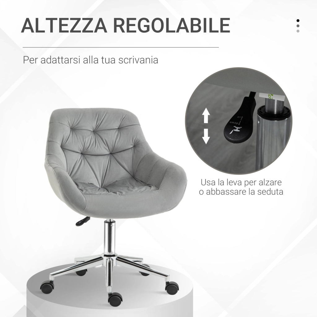 Sedia da Ufficio Girevole ¨C Xylo ¨C Velluto Grigio, Altezza Regolabile, 59x58x80-90cm