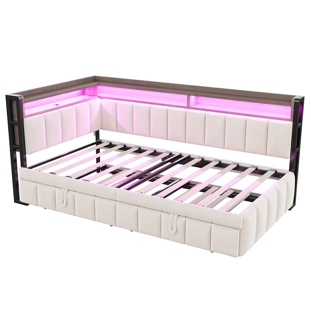 Divano letto 90x200cm?- Xylo - gigogne LED USB velluto beige