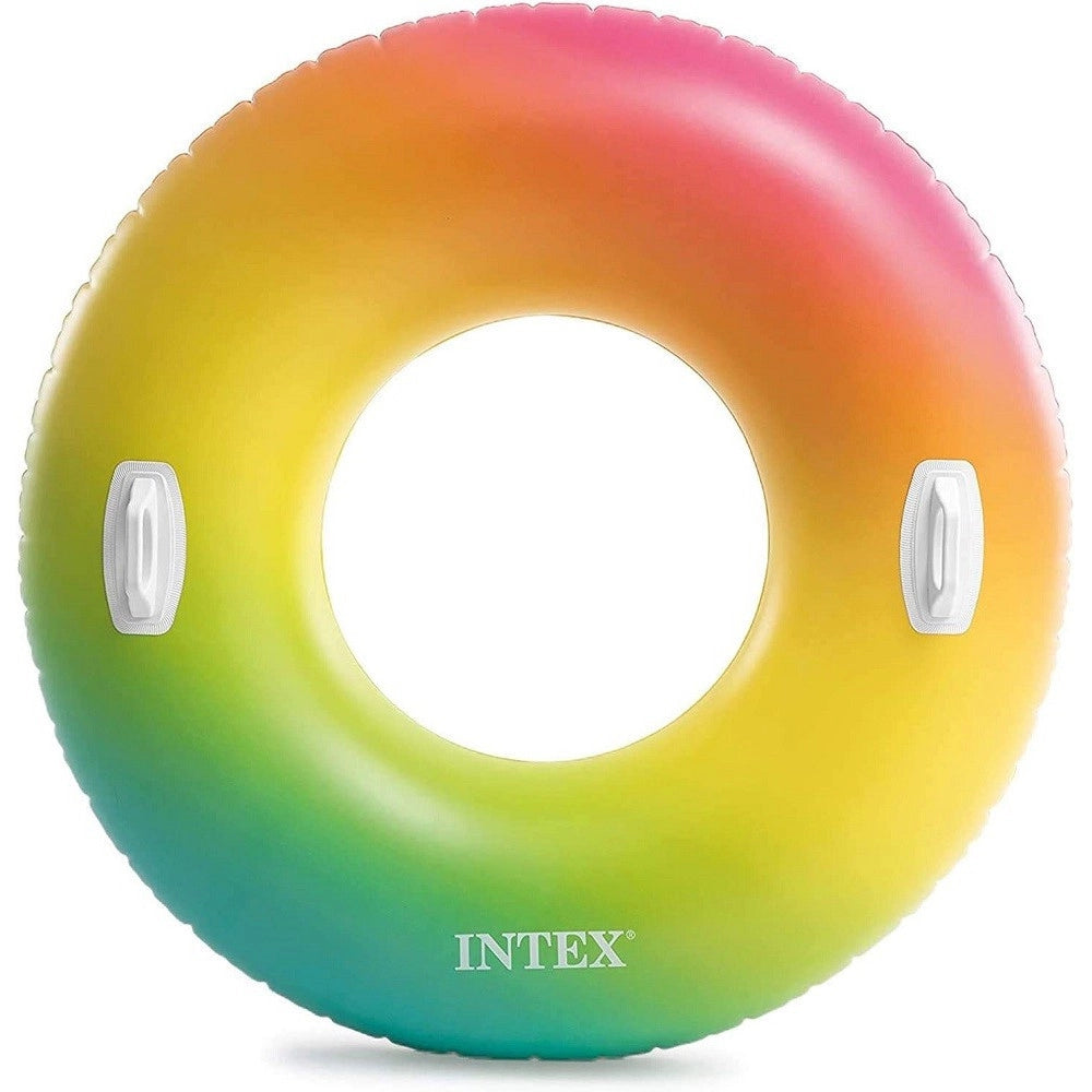 Trade Shop - Ciambellone Gonfiabile Galleggiante Piscina Mare Arcobaleno Maniglie 122cm 58202 -