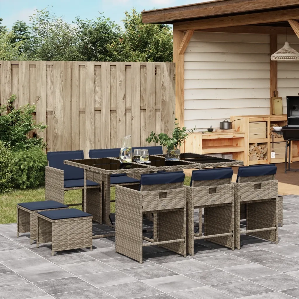 Set da pranzo da giardino da 11 pz con Cuscini in Polyrattan Grigio 3277920