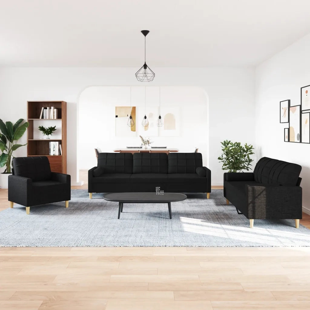 Set Divani 3 pz con Cuscini Decorativi Nero in Tessuto 3278307
