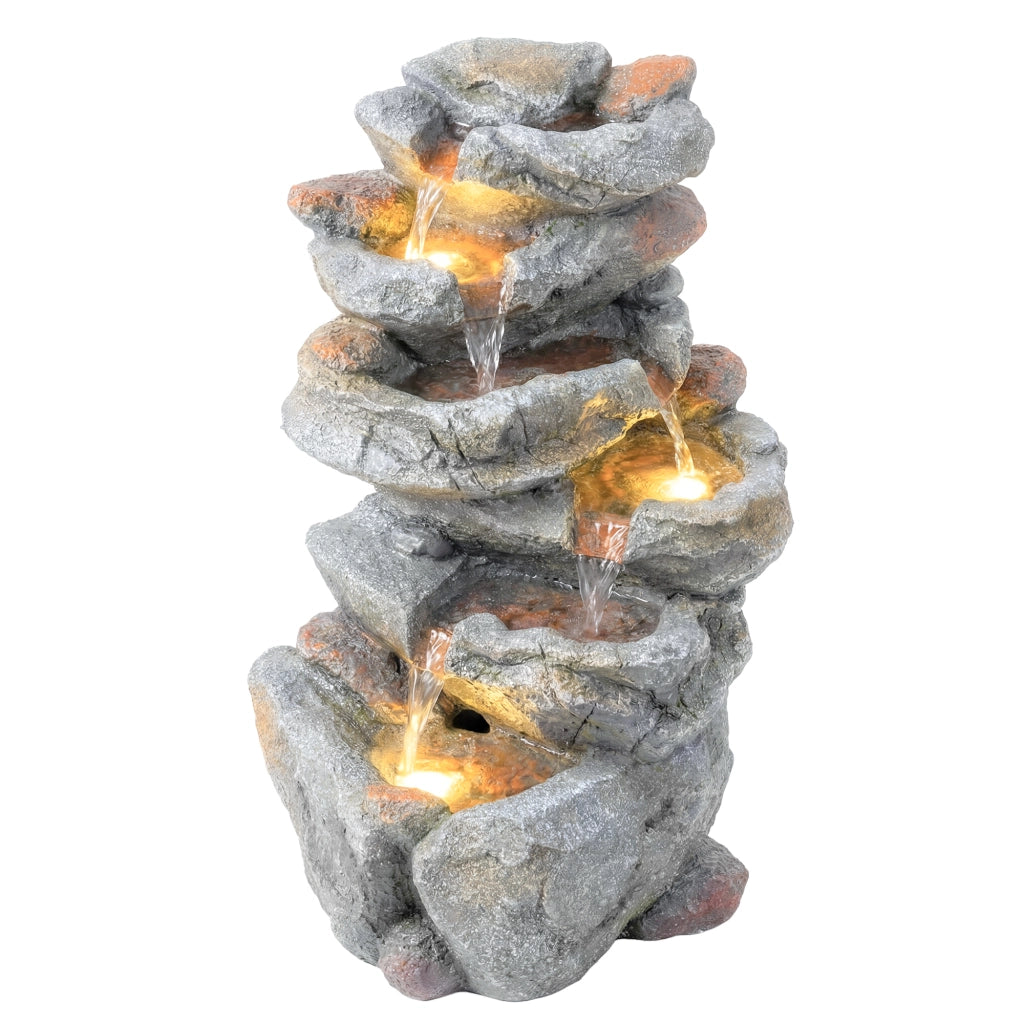 Fontana da giardino a cascata 6 livelli ¨C Minimal ¨C resina effetto pietra grigia 33x27x53 cm