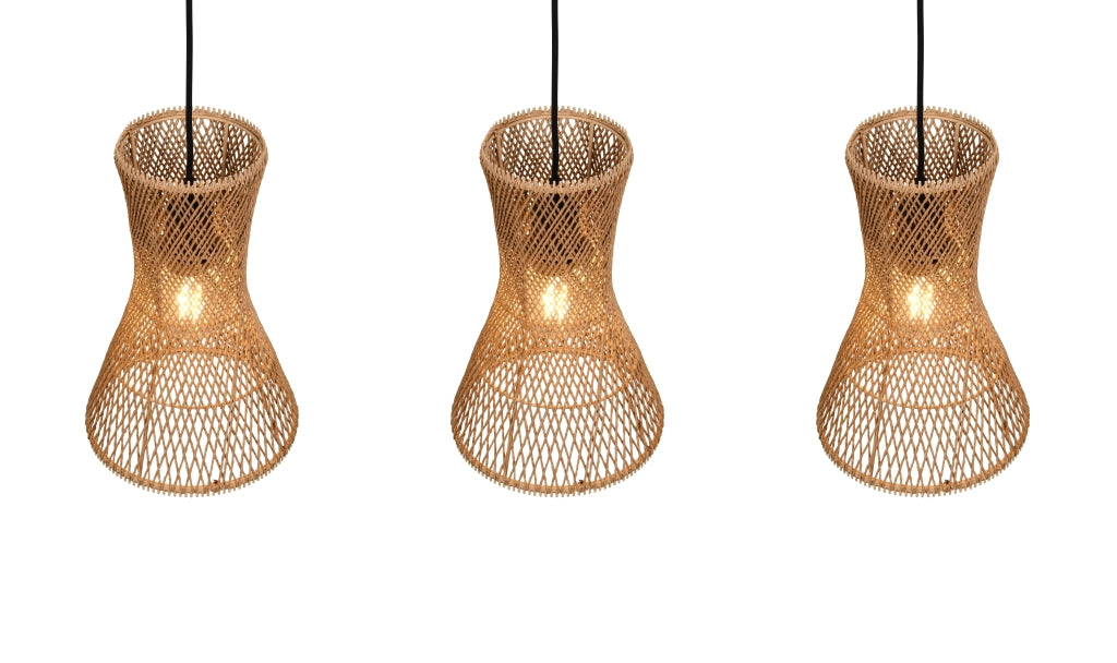 Lampada a sospensione 3 diffusori, fibre naturali, L 75 cm, Bijou