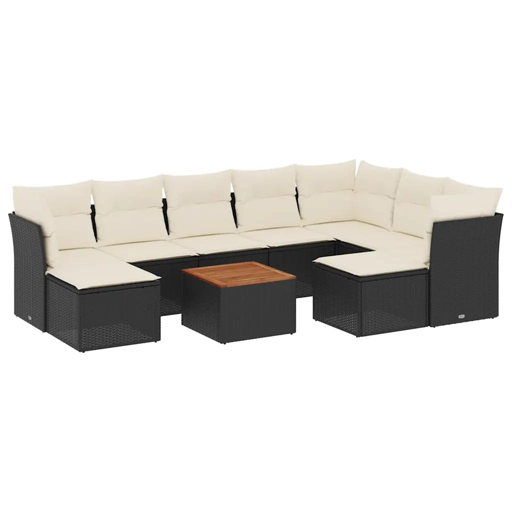 Set Divani da Giardino 10pz con Cuscini in Polyrattan Nero 3256294