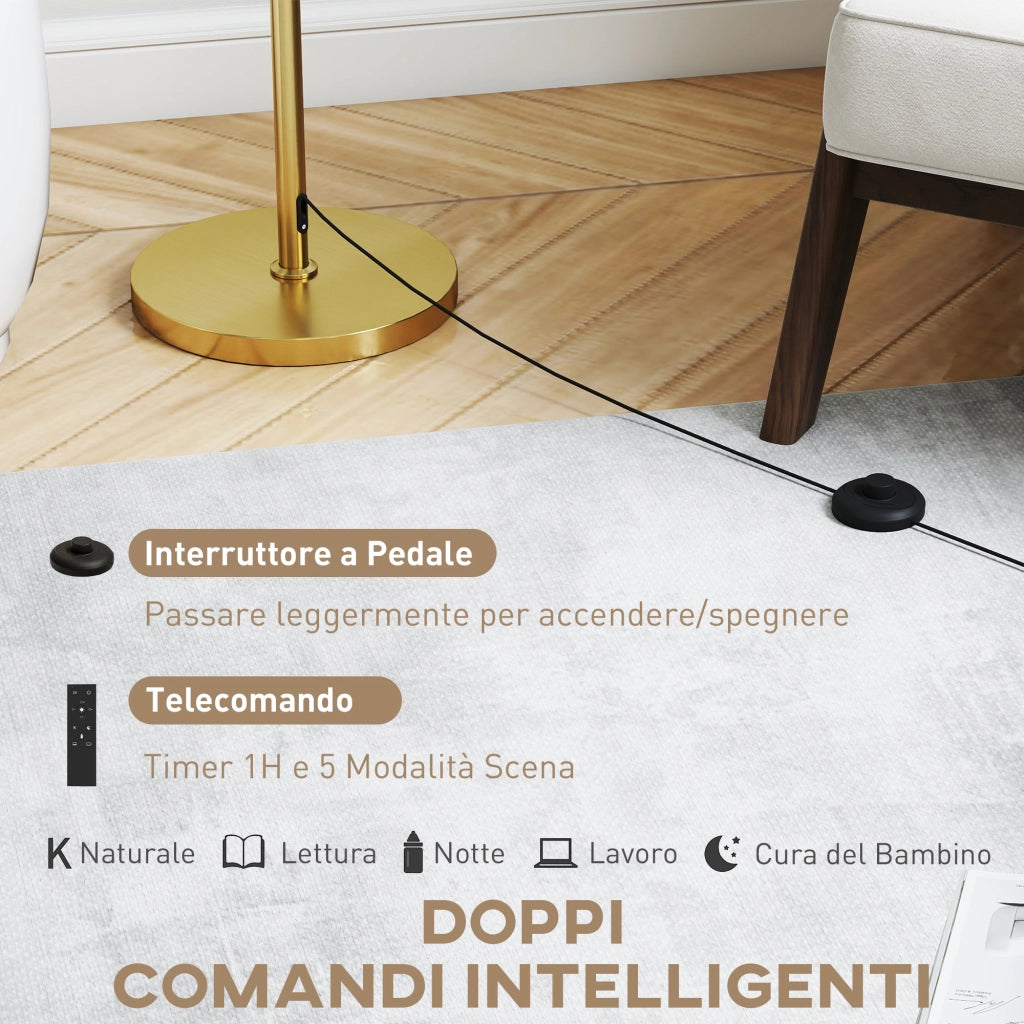 Lampada da Terra con Telecomando e Luminosit¨¤ Regolabile 3000K-6000K, Paralume in Tessuto, Oro