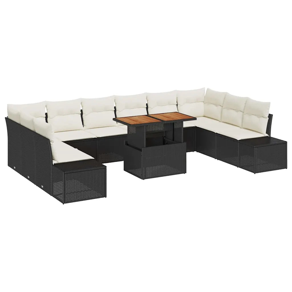Set Divano da Giardino con cuscino 11 pcs Nero e Crema 3350012