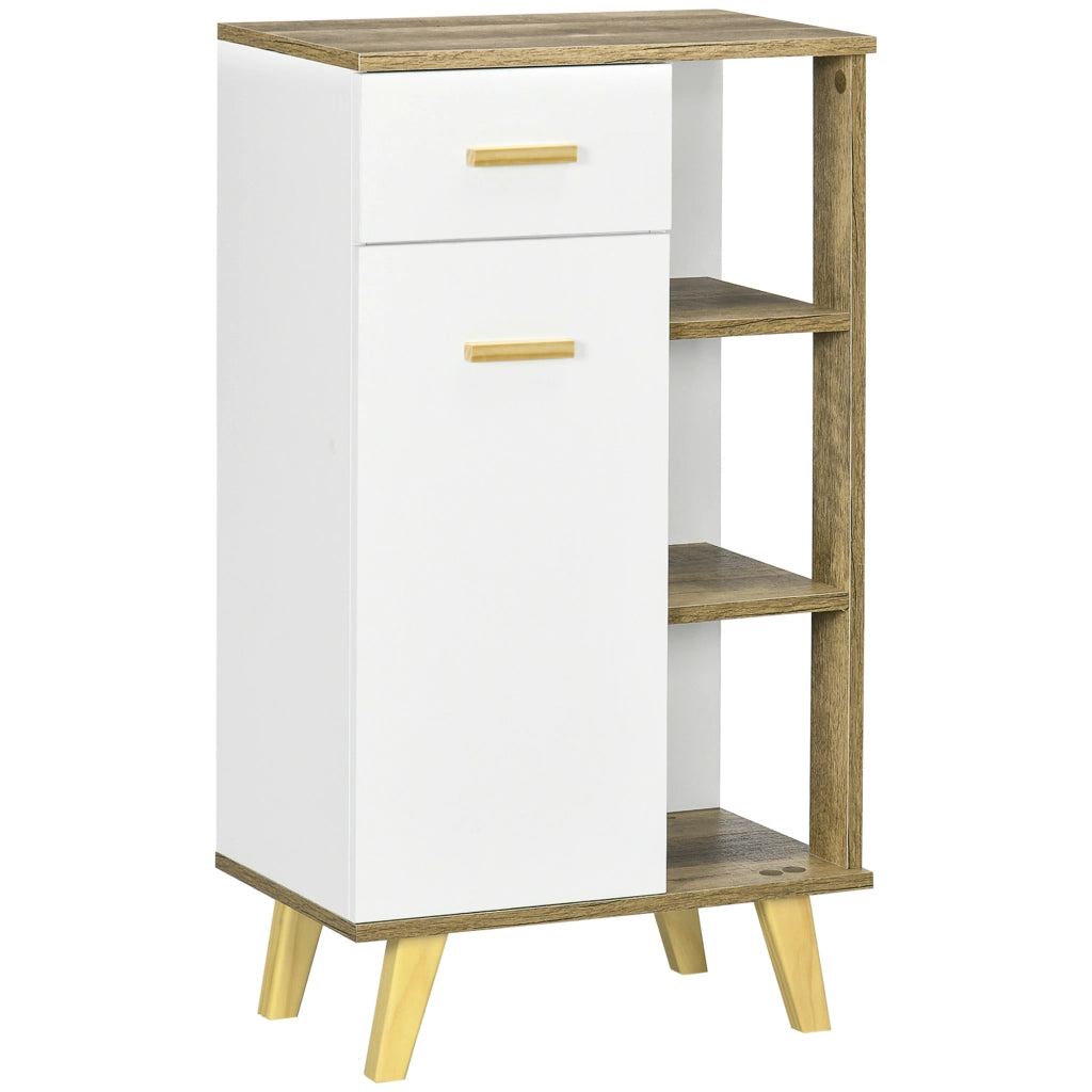 Mobile Bagno con Armadietto, Cassetto e Ripiani ¨C Minimal ¨C Legno, Bianco, 50x30x89