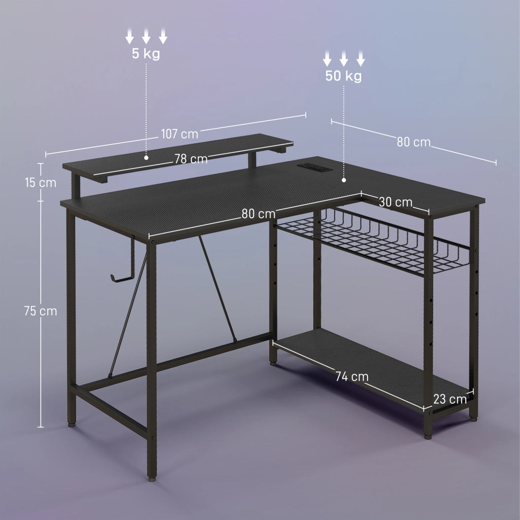 Scrivania angolare con LED e USB ¨C Xylo ¨C 107x80x90cm nero