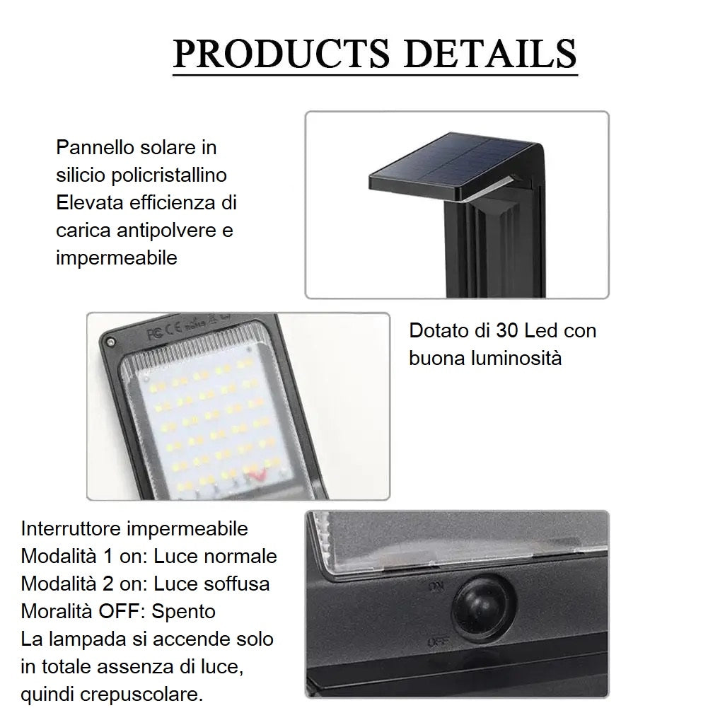 Lampione luce a led con pannello a ricarica solare e picchetto alto da 41 cm luce Bianca fredda 6500K