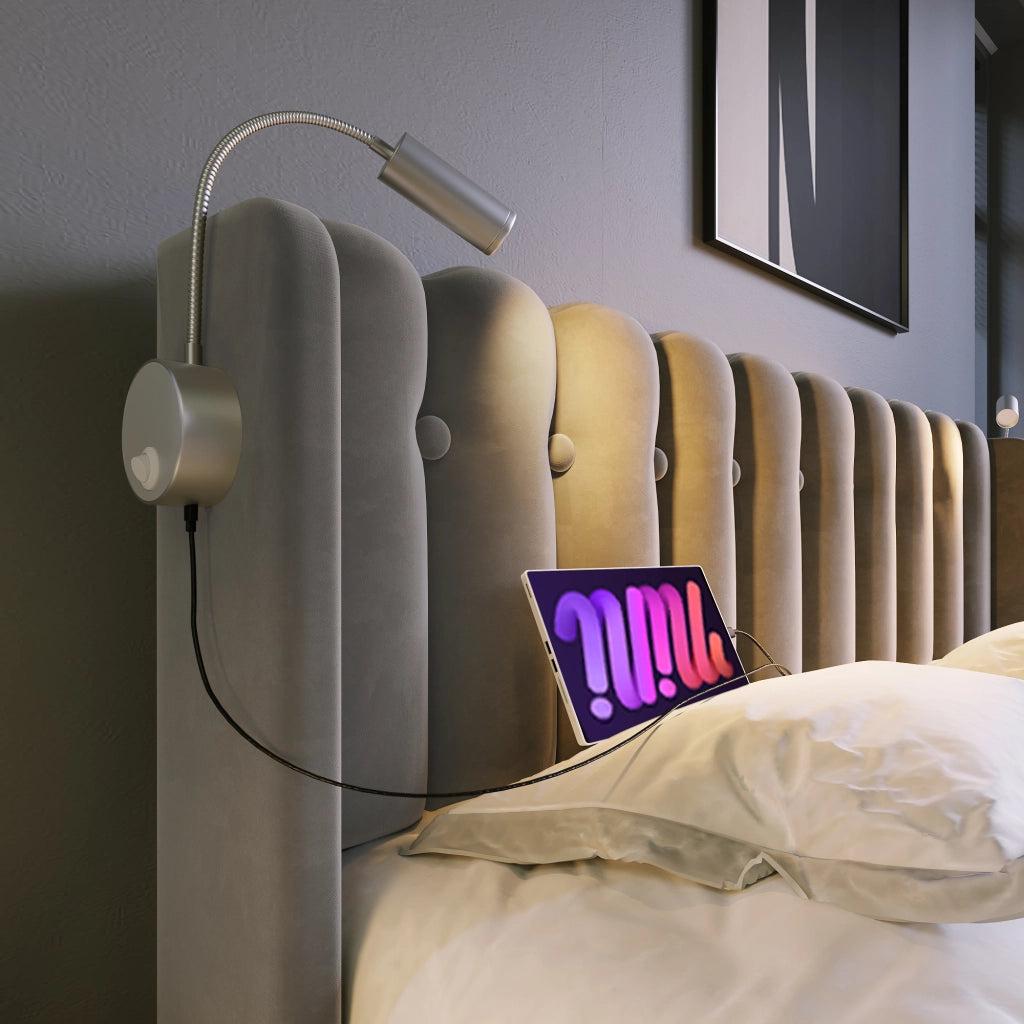 Letto singolo – 90x200 cm – luce USB contenitore – velluto grigio