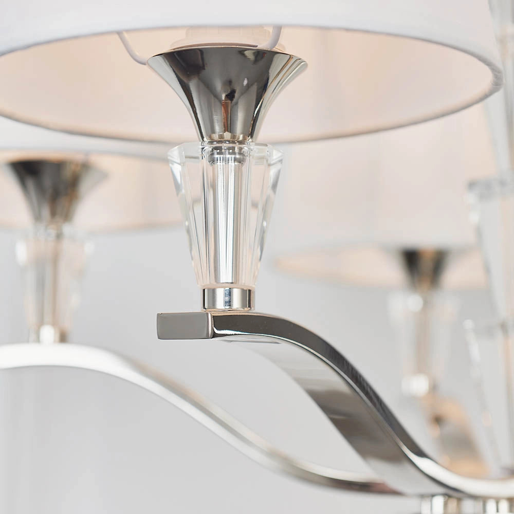 Lampadario 5 luci paralumi bianchi cromato cristalli E14