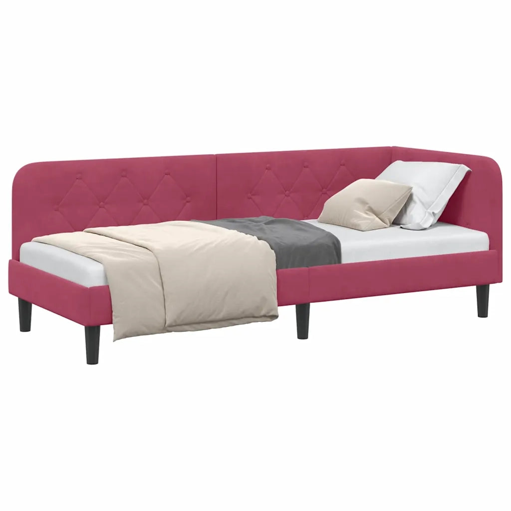 Cornice del letto ad angolo Rosso Vino 80 x 200 cm Velluto