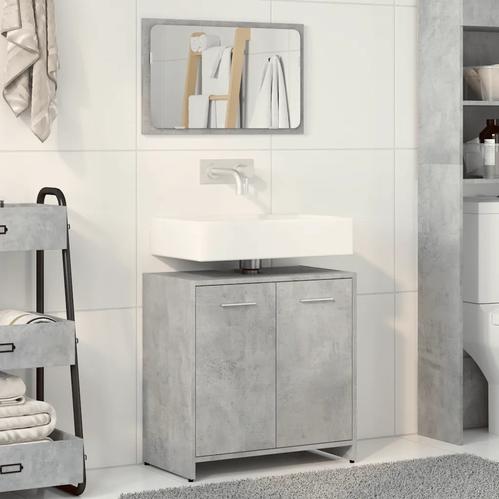 Mobile da Bagno | Armadio da bagno con Specchio Grigio Cemento Legno Multistrato