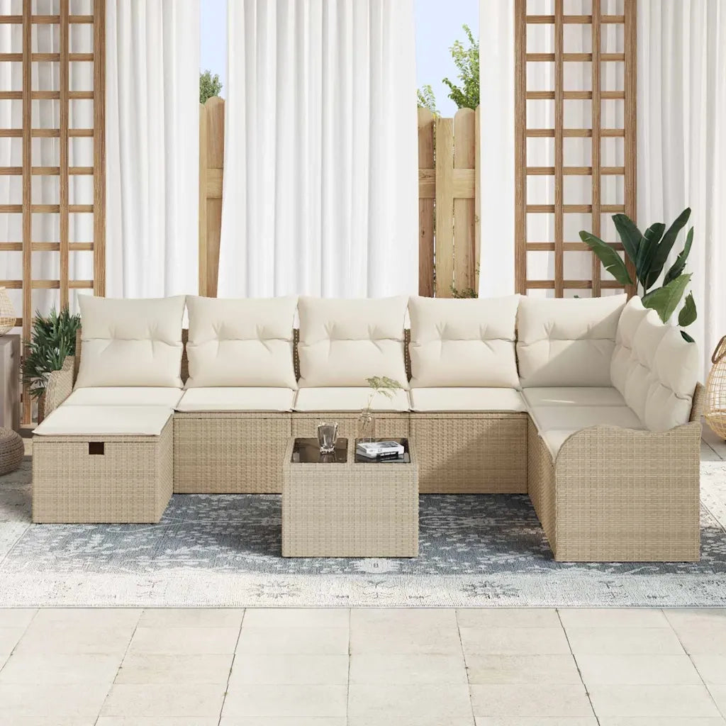 Set Divano da Giardino con cuscino 9 pcs Beige Poly Rattan 3360472