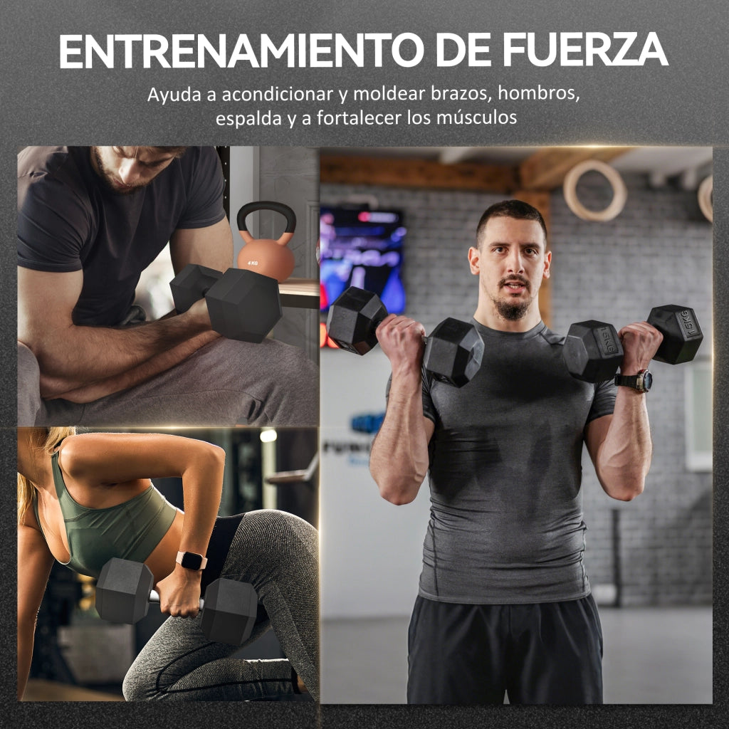 Set di 2 manubri esagonali ¨C Minimal ¨C 15 kg ferro gomma