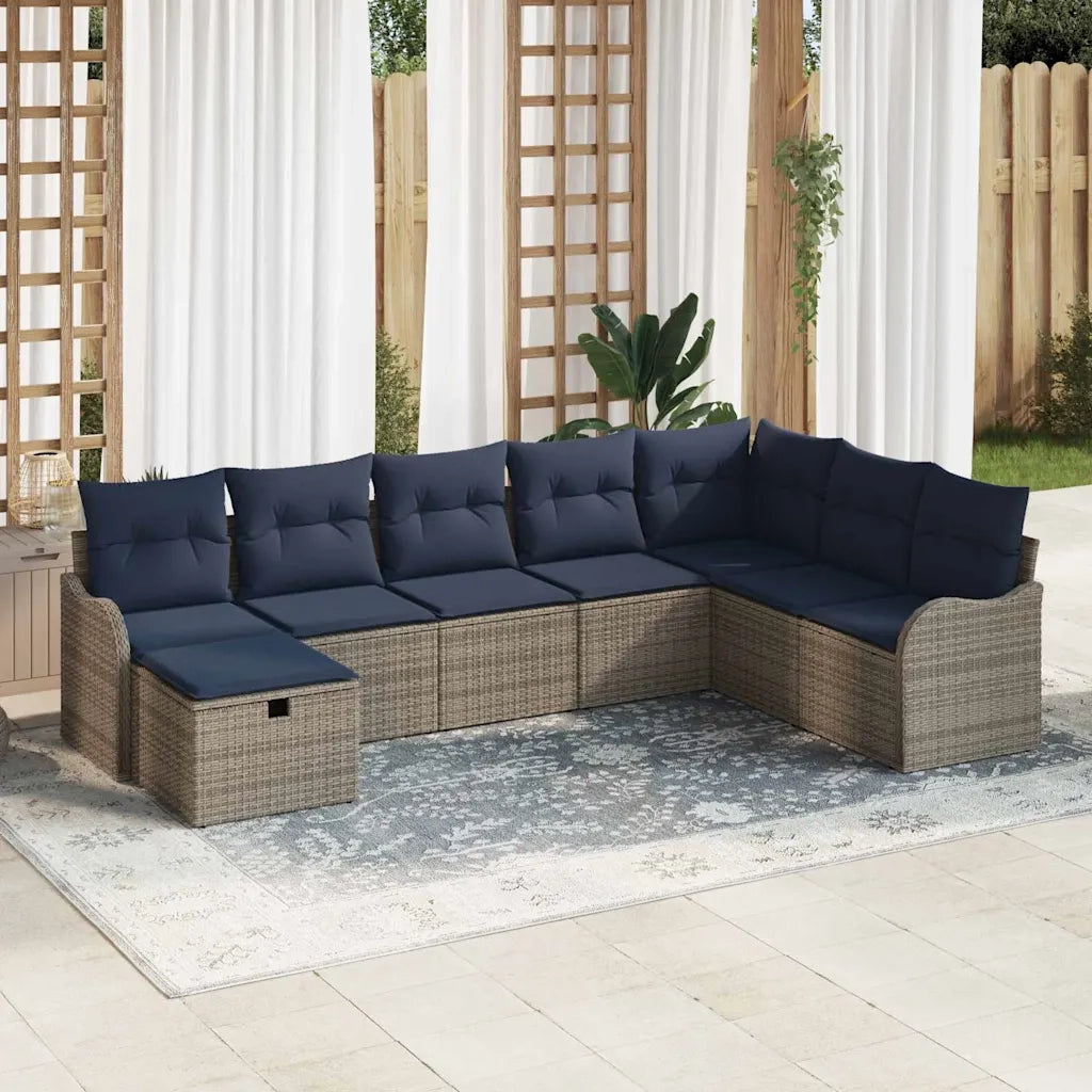 Set di divani con cuscino Grigio e Blu Navy polyrattan 3359034