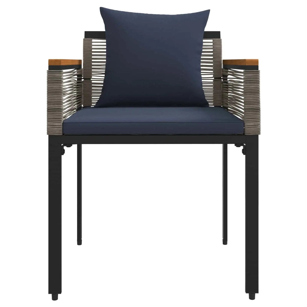 Set di Mobili da Esterno 3 pcs Grigio e Blu Navy Rattan in PE
