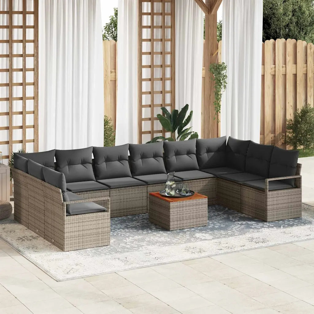 Set Divano da Giardino con cuscino 11 pcs Grigio polyrattan