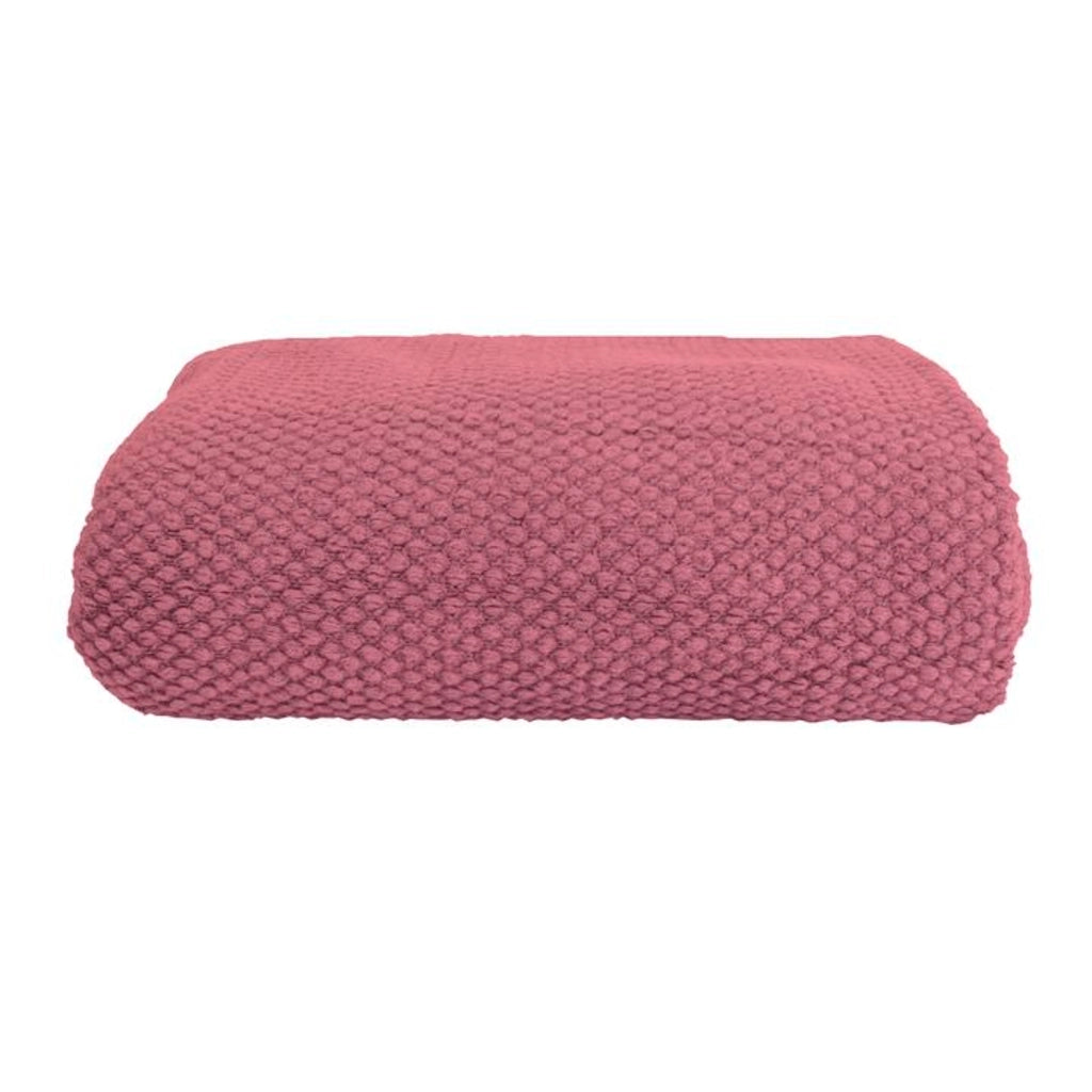 Coperta plaid rosa lampone testurizzata a nido d'ape e frangiata 180x220 cm