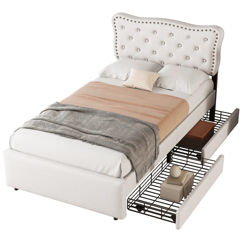 letto imbottito mdf beige 90 x 200 cm