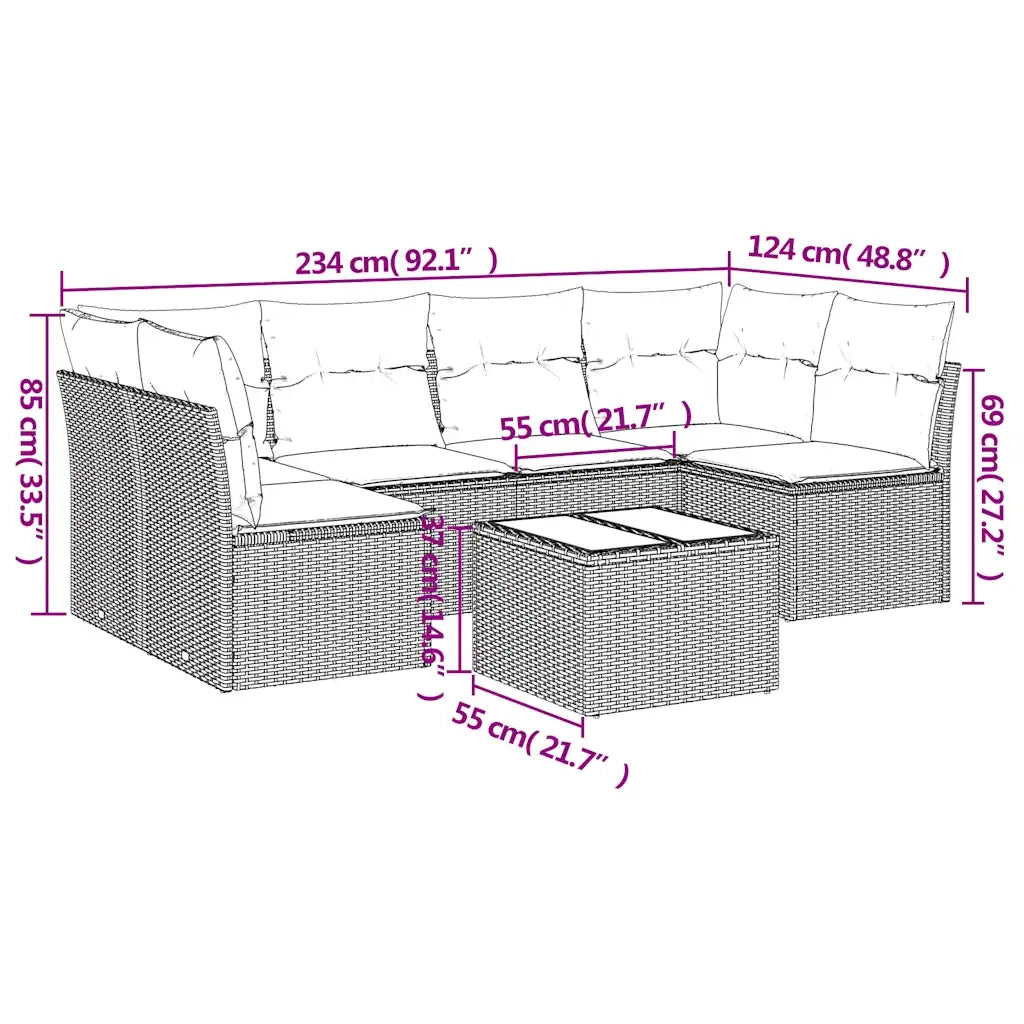Set Divani da Giardino 7 pz con Cuscini Marrone in Polyrattan