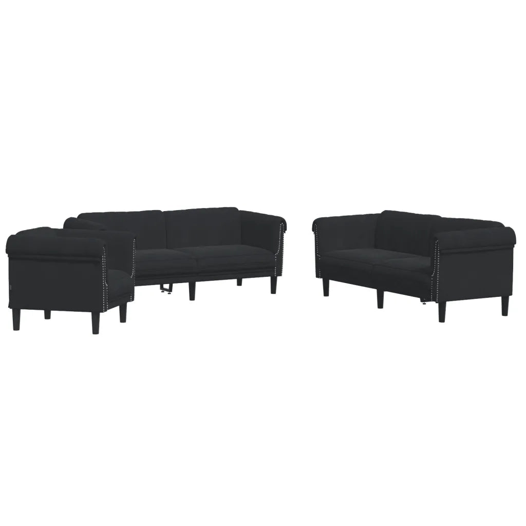 Set di Divani 3 pz Nero in Velluto