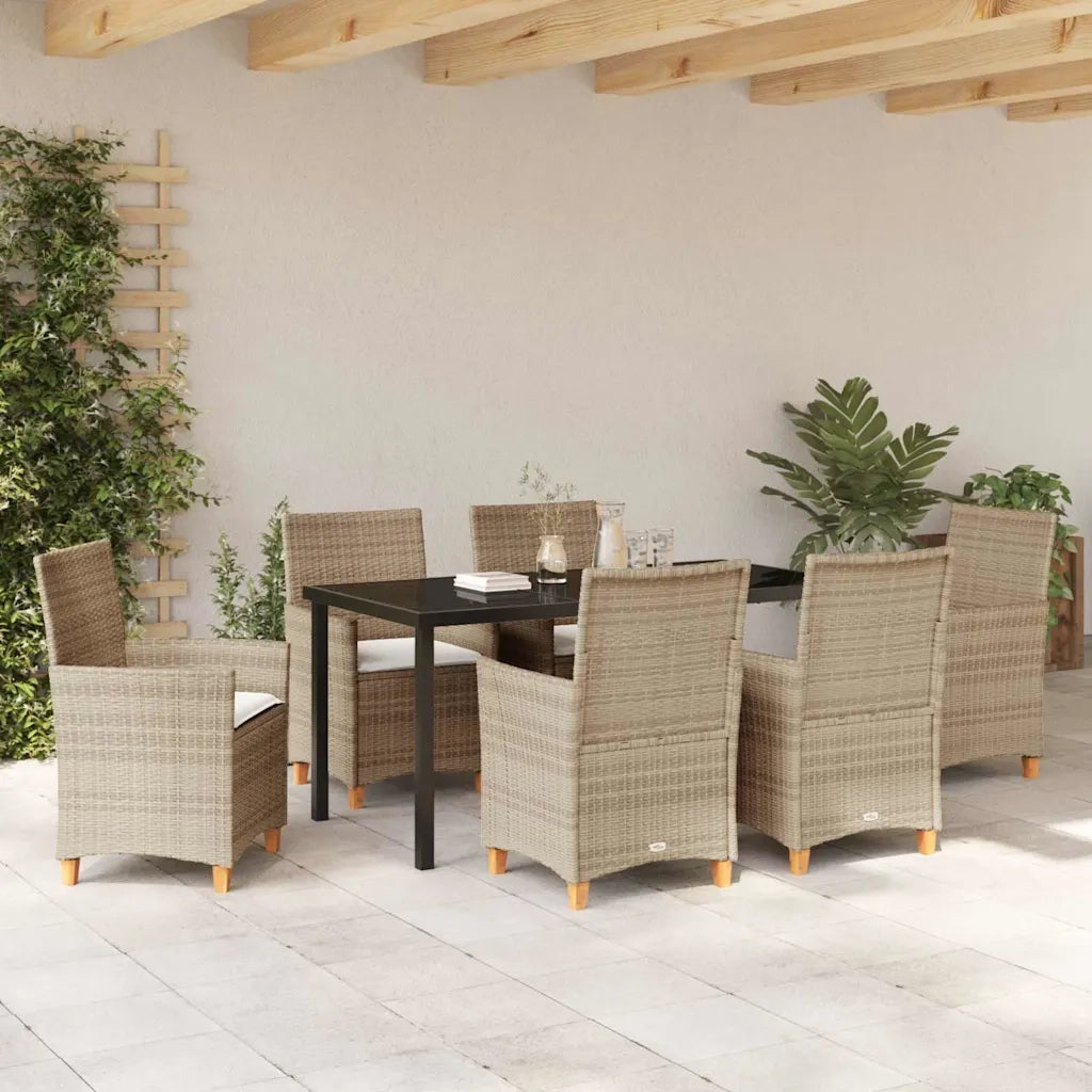 Set da Pranzo per Giardino 7 pcs Beige polyrattan