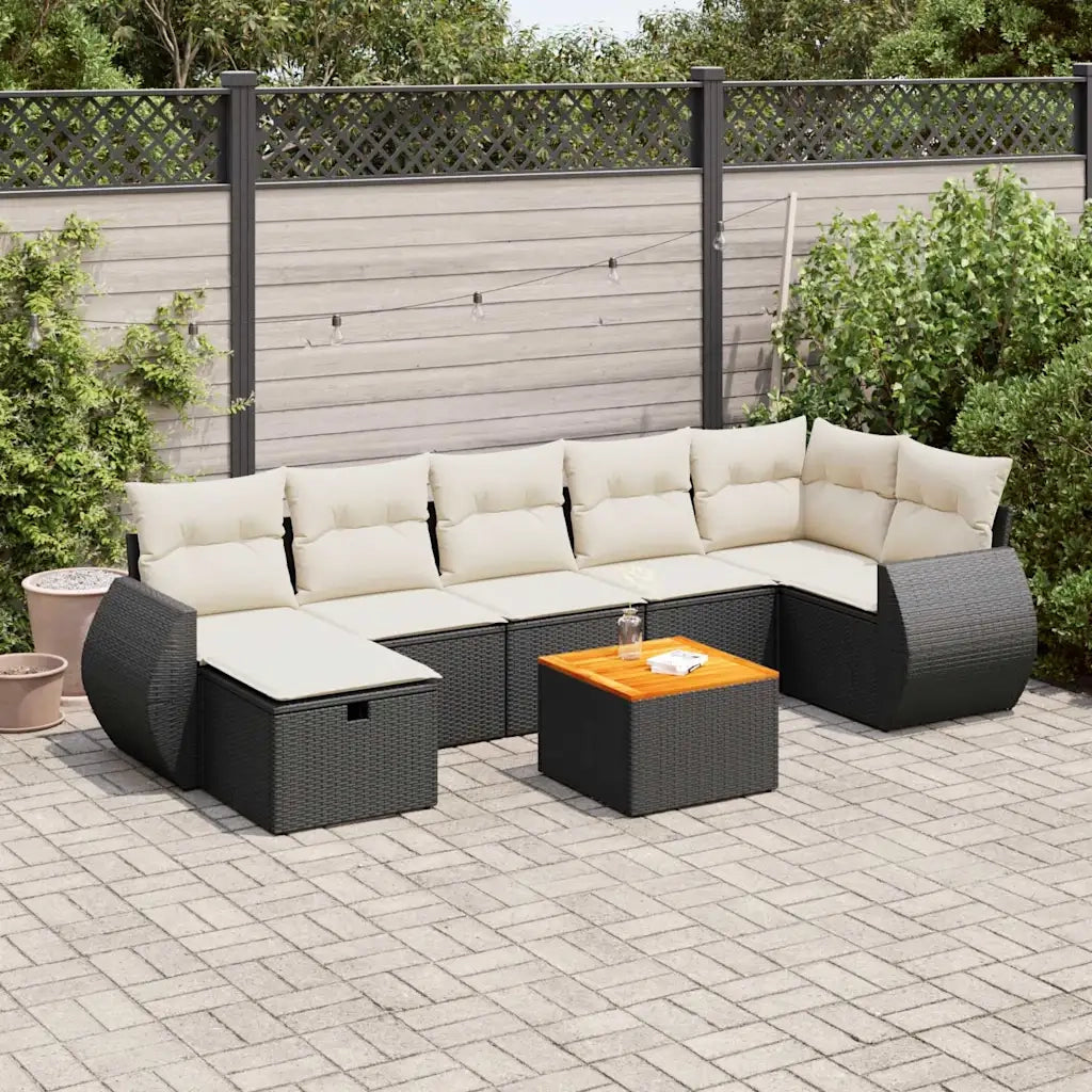 Set Divani da Giardino con Cuscini 8 pz Nero in Polyrattan 3325850