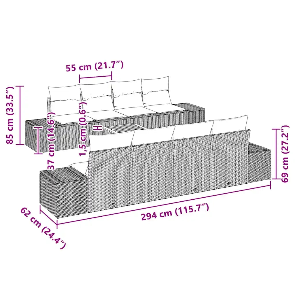 Set Divano da Giardino con cuscino 9 pcs Beige polyrattan 3347931