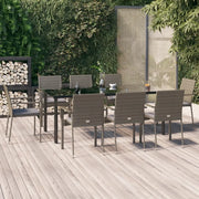 Set da Pranzo Giardino 9pz con Cuscini Nero e Grigio Polyrattan 3185142