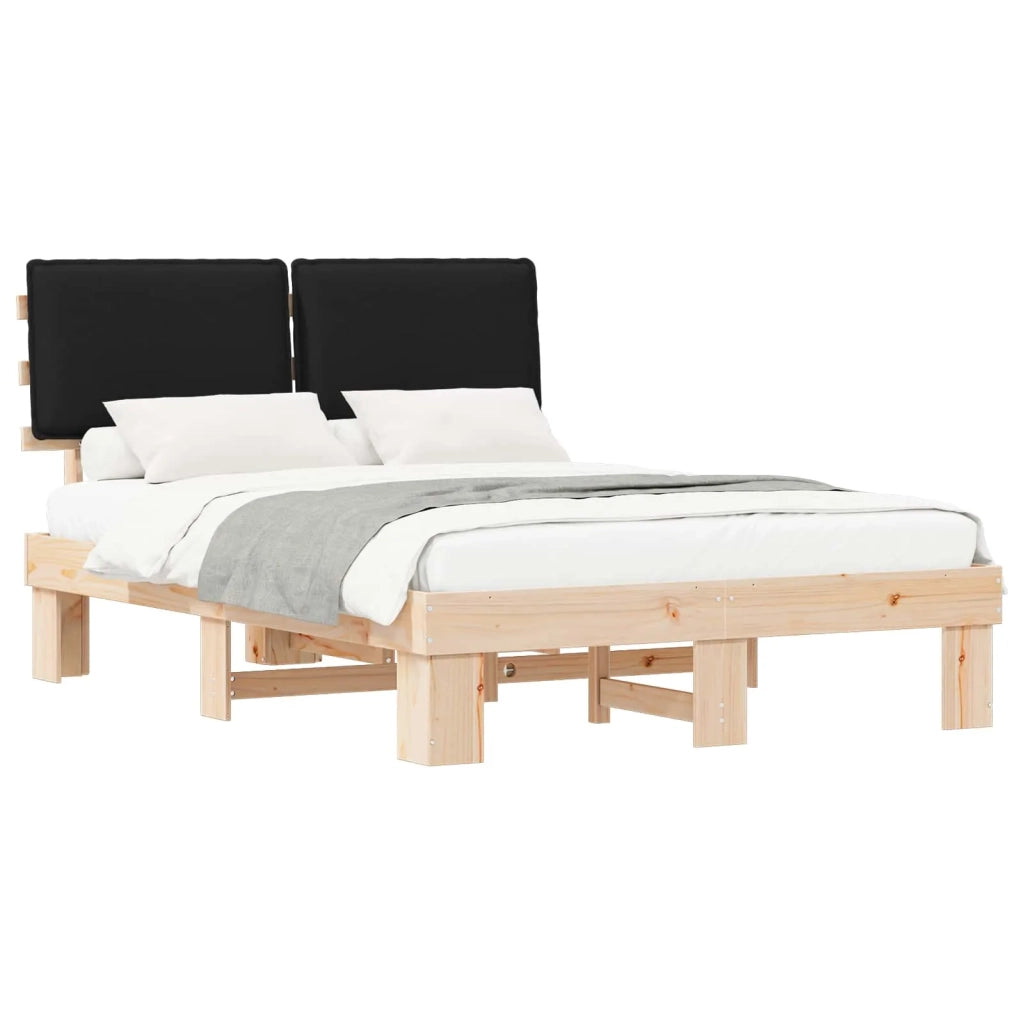 Letto con Testiera Rivestita-Struttura Letto con Testiera Nero 150 x 200 cm Pino massello 699714