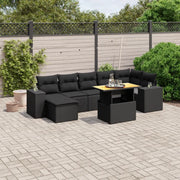 Set Divani da Giardino con Cuscini 8 pz Nero in Polyrattan
