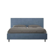 Letto matrimoniale senza rete imbottito 160x190 microfibra blu Adele