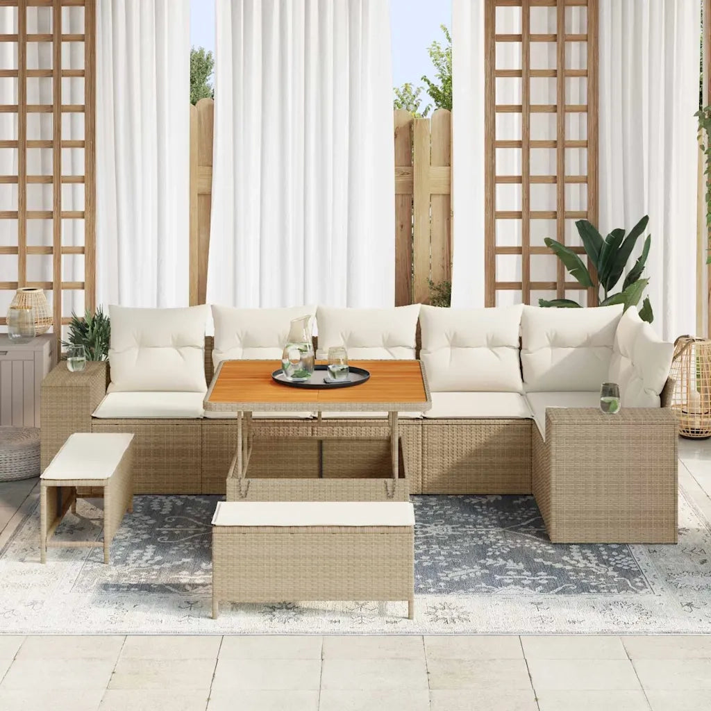Set Divano da Giardino 9 pcs Beige e Crema polyrattan