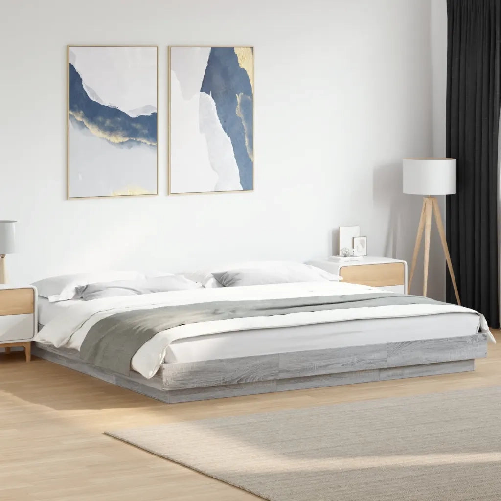 Letto matrimoniale | Letto per adulti | Giroletto Luci LED Grigio Sonoma 180x200 cm Legno Multistrato