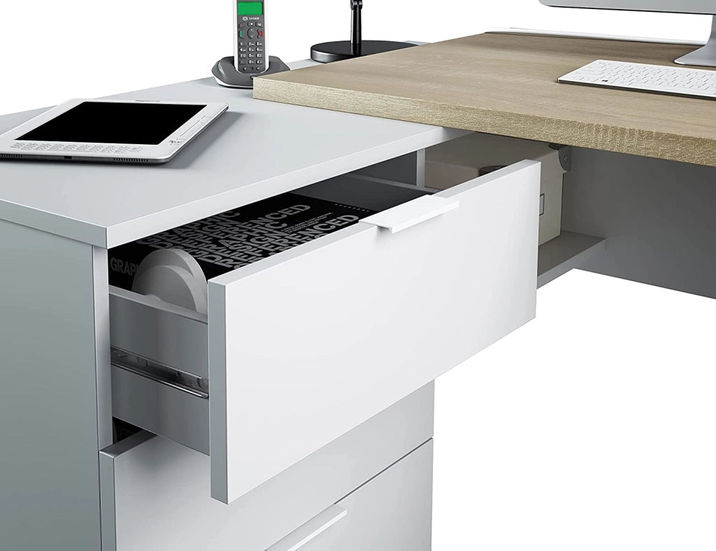 Scrivania ufficio con cassettiera bianco rovere