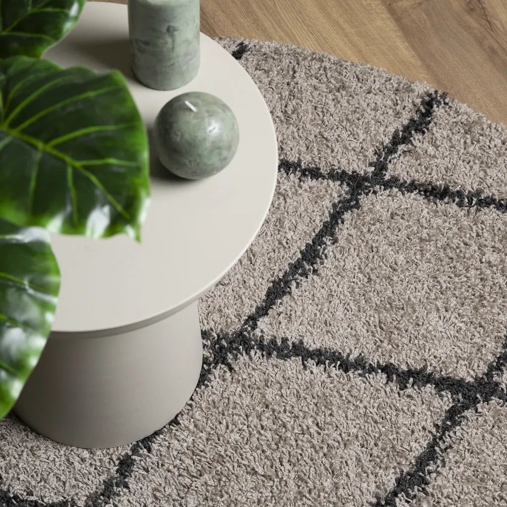 Tappeto del soggiorno | Tappeto Shaggy PAMPLONA a Pelo Lungo Beige e Antracite ? 100 cm