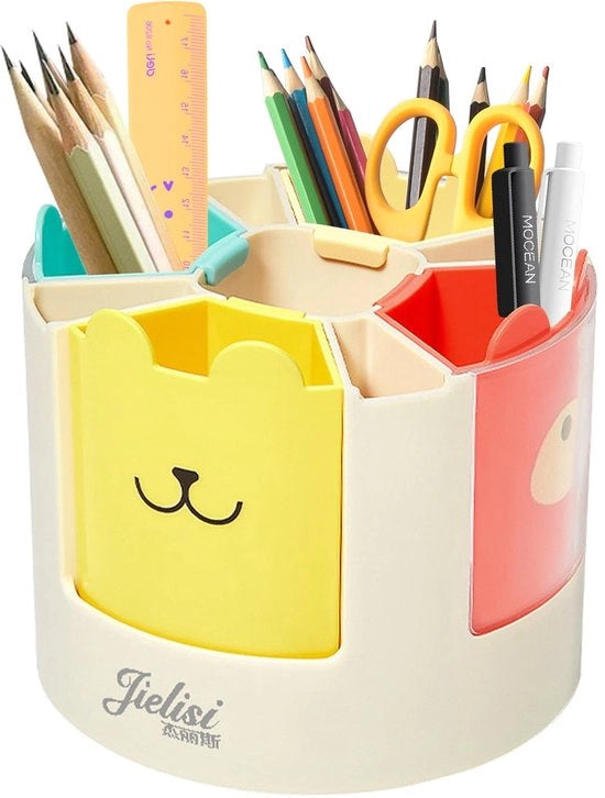 Organizzatore per ufficio per bambini, penne e matite, 360° girevole con 9 contenitori