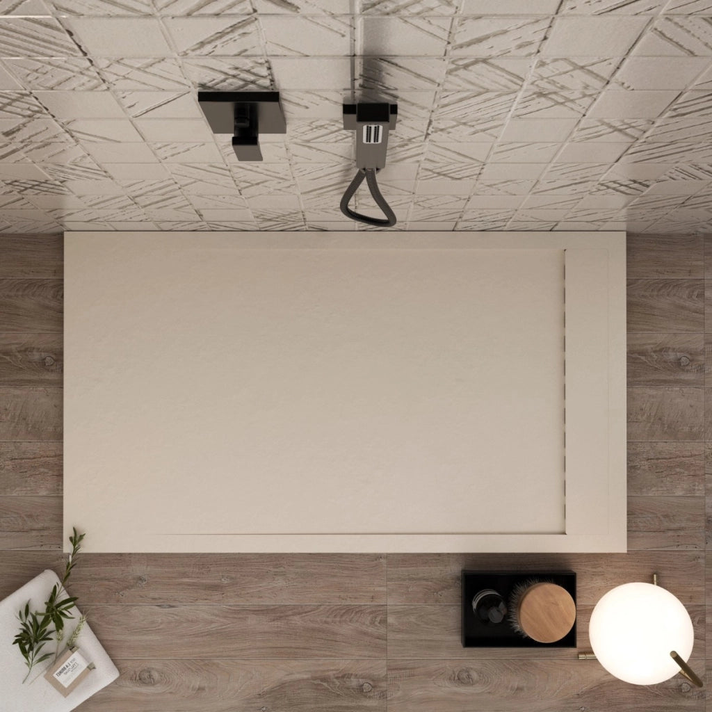 Piatto doccia in marmoresina crema effetto pietra cemento prestige, misura 70x160