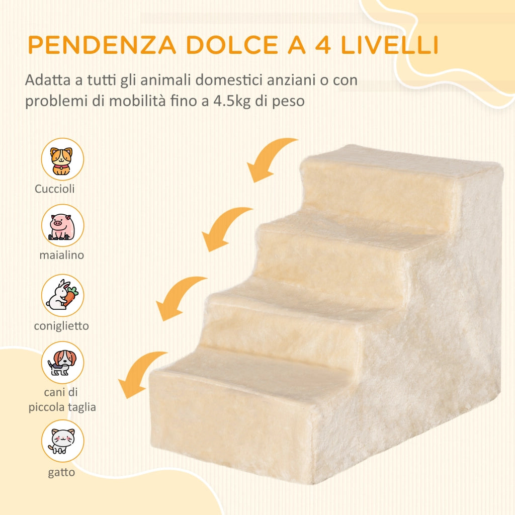 Scala per Cani Portatile 4 Gradini ¨C Minimal ¨C Beige 60x35x44 cm