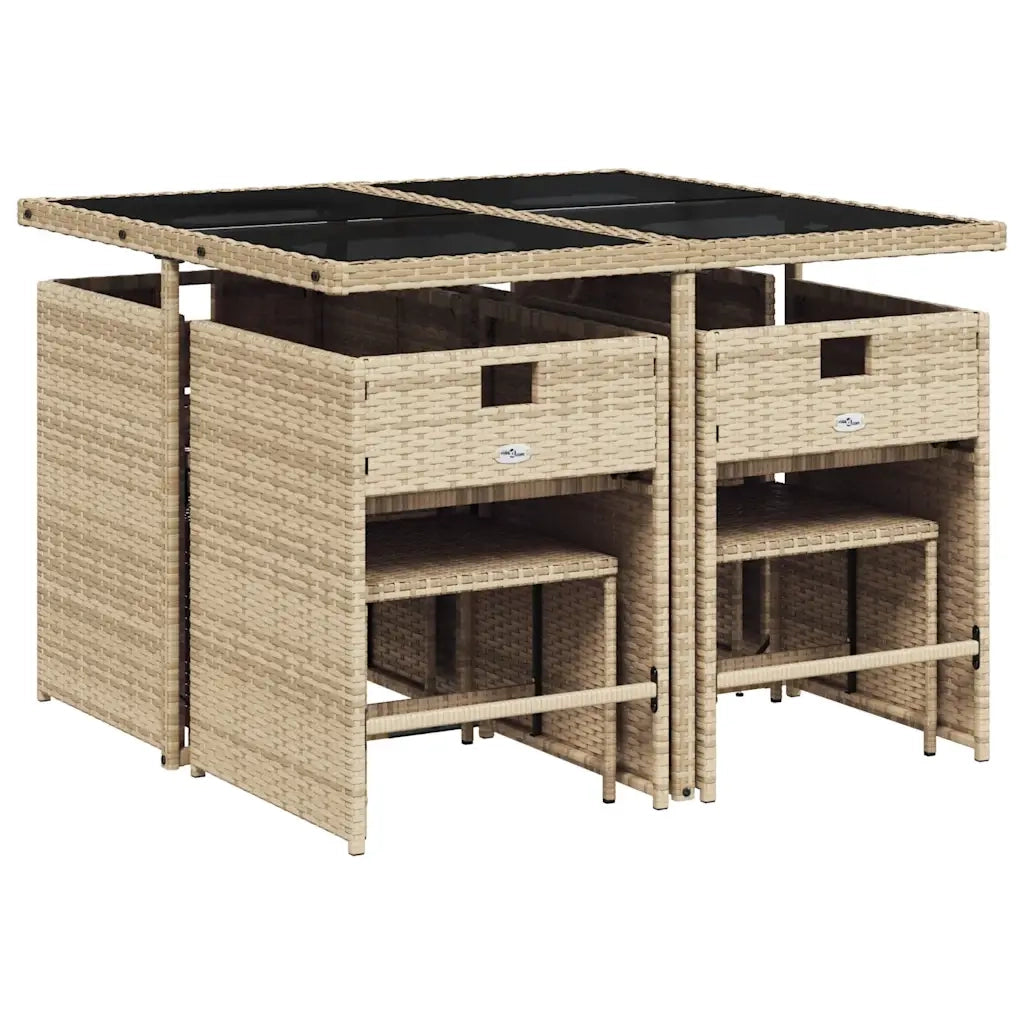 Set Pranzo da Giardino 9 pz | Set Salotto da Giardino con Cuscini Beige Misto Polyrattan