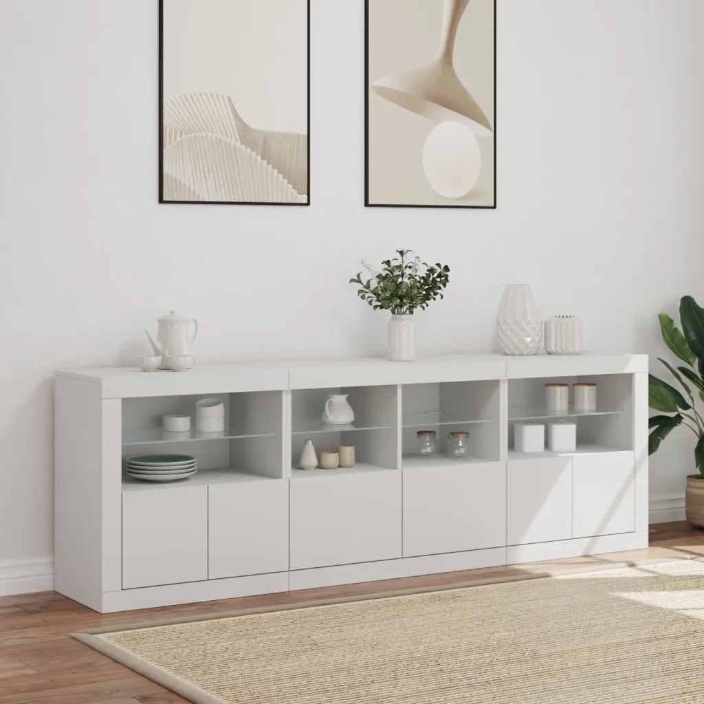 Credenza con Luci LED Bianca 202x37x67 cm 3209009