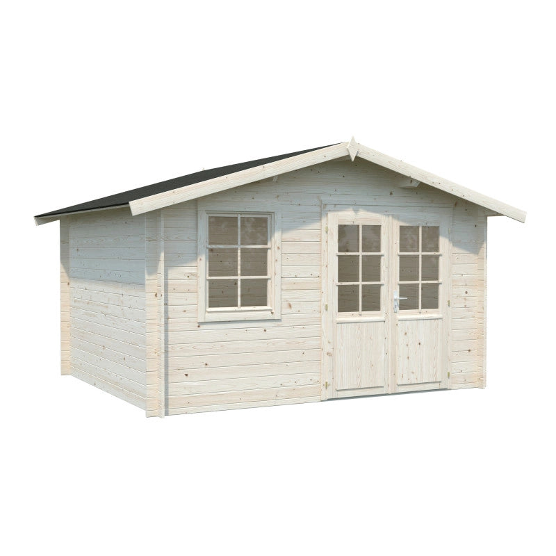 Casetta in legno da giardino Klara 380x320 cm blockhouse spessore 28 mm con porta doppia e finestra