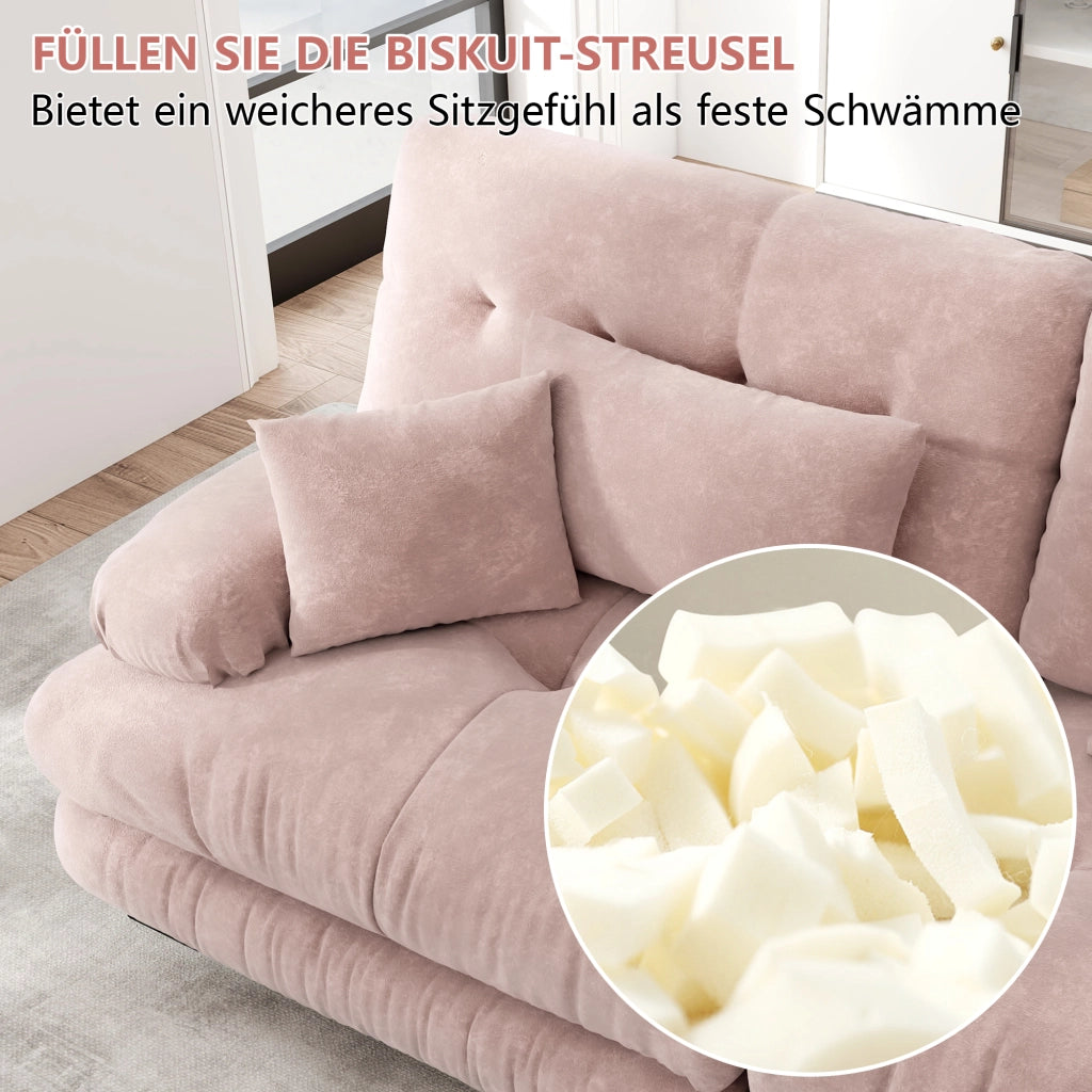 Divano modulare a 4 posti con pouf mobile in chenille rosa 81 × 406 × 145 cm