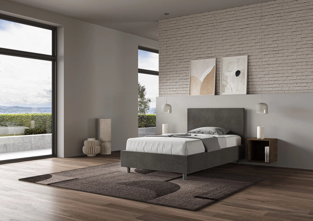 BS COM Letto una piazza e mezza contenitore imbottito 110x190 microfibra grigio